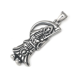 Vintage stainless steel Grim Reaper scythe pendant in punk gothic style for jewelry DIY