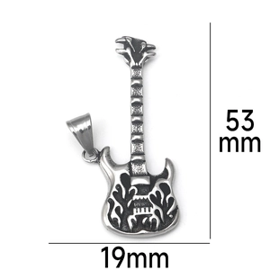 Detailweergave van de rockgitaarhanger met afmetingen van 53mm bij 19mm in zilver en zwart