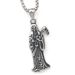 Pendentif faucheuse en acier inoxydable punk vintage avec faux et balance pour collier
