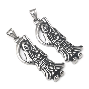 Vintage stainless steel grim reaper scythe pendant with gothic punk distressed finish