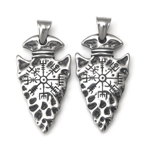Retro Stainless Steel Viking Spearhead Pendant Necklace Vegvisir Compass Nordic Rune Punk Style Jewelry For Men Women