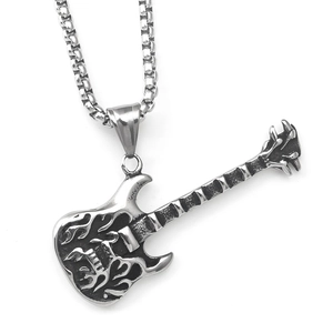 Roestvrij Staal Vintage Vlam Rock Gitaar Hanger Halsketting Punk Muziek Stijl Sieraden Voor Mannen Vrouwen Cadeau