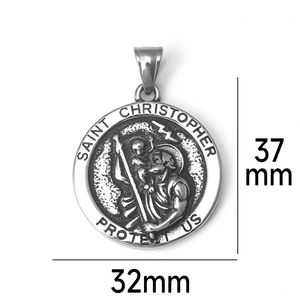 Detailed dimensions of Saint Christopher religious round pendant in 37mm by 32mm size