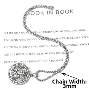 Detail of 3mm box chain width on stainless steel ancient Egyptian coin pendant