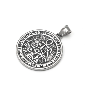 Vintage stainless steel Egyptian pyramid coin pendant with Ankh and Horus eye motifs