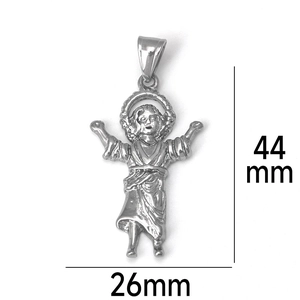 Gepolijste engel hanger voor ketting met afmetingen 44mm hoogte en 26mm breedte voor sieraden