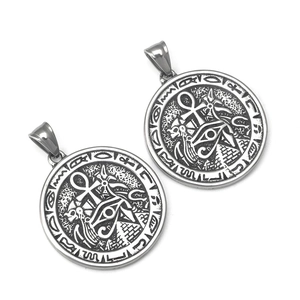 Retro stainless steel ancient Egyptian pyramid pendant necklace with Ankh and Eye of Horus