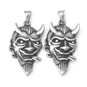 Pendentifs tête de diable vintage en acier inoxydable style punk avec cornes et fini argent