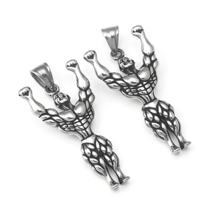 Pendaglio vintage da culturista in acciaio inossidabile con finitura argento antico