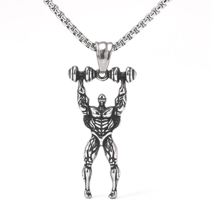 Collana con Ciondolo a Forma di Bilanciere per Atleta di Fitness in Acciaio Inossidabile Vintage per Uomo Gioielli da Palestra per Culturista Sportivo