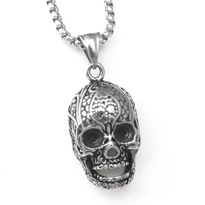 Retro Edelstahl Totenkopf Anhänger Halskette Für Herren Damen Gothic Punk Gravierte Sugar Skull Anhänger Hip Hop Schmuck