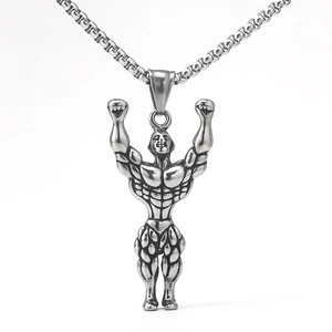 Collana con Ciondolo Uomo Muscoloso in Acciaio Inossidabile Vintage per Uomo Fitness Bodybuilding Palestra Gioielli Sportivi Tonalità Argento