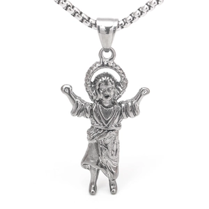 Vintage Roestvrij Stalen Engel Hanger Ketting Retro Religieuze Kindje Jezus Figuur Hanger Voor Mannen Vrouwen Sieraden Cadeau