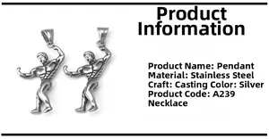Detaillierter Bodybuilding-Anhänger aus Edelstahl mit muskulöser Fitness-Athleten-Figur
