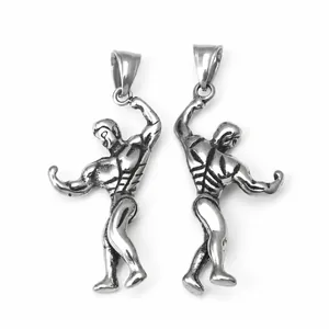 Pendaglio da bodybuilder vintage in acciaio inossidabile con vista frontale e posteriore