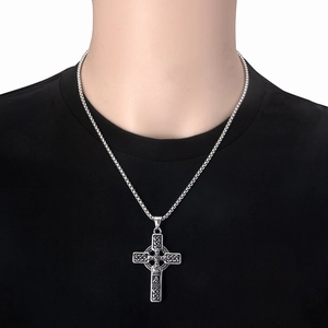 Hip hop stainless steel Celtic cross pendant necklace with vintage silver box chain style