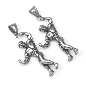Retro-Anhänger aus Edelstahl für muskulöse Männer für Fitness-Schmuck mit Silber-Finish