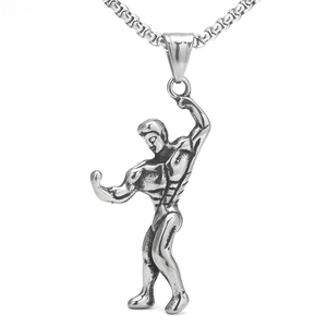Retro Edelstahl Muskelmann Anhänger Halskette Fitness Bodybuilding Kraft Gym Schmuck Vintage Silber Halsketten Für Herren
