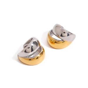 Orecchini a clip bicolore minimalisti con finitura lucida in oro e argento