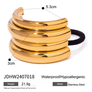 Bracelet de cheveux à 4 couches en acier doré 18 carats avec élastique noir
