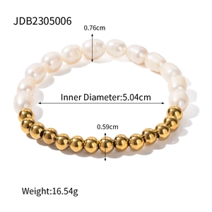 Gold and white pearl bracelet with 0.76cm beads and 5.04cm inner diameter for women