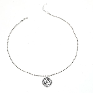 Collar retro de acero inoxidable con colgante de sol y cadena de cuentas para mujer