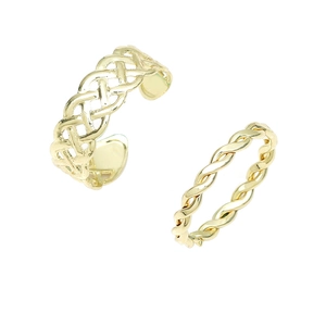 Minimalist vintage gold braided ring set featuring a Celtic weave open ring and twist band