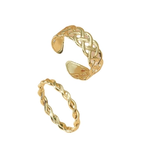 Gold minimalist twist ring set with woven hollow open design and spiral texture