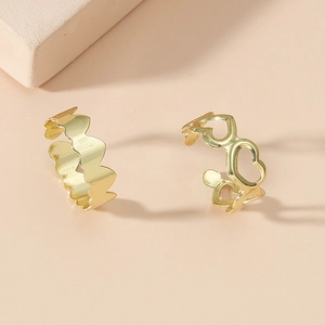 Minimalist gold-plated stainless steel open toe rings with hollow heart patterns for women