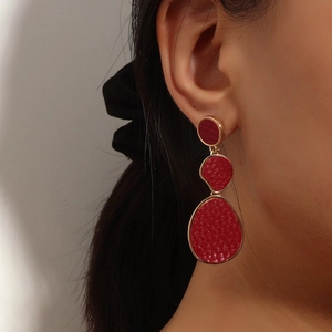 Retro Geometric Triple Tier Drop Earrings For Women Resin Leather Texture Dangle Earrings Stainless Steel Post Jewelry