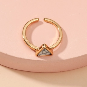 Minimalist adjustable gold toe ring with triangle faux marble stone inlay