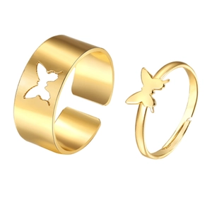 Set di anelli regolabili a farfalla dorati con design traforato e charms 3D