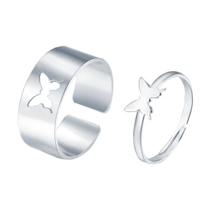 Set di anelli regolabili con farfalla in argento con design traforato e solido