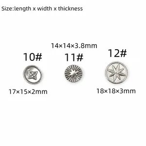 Detailed view of three vintage silver star pendants with precise size measurements
