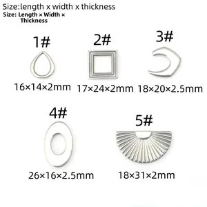 Size chart showing stainless steel pendant dimensions for various geometric shapes