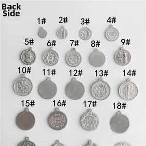 Collection of 18 vintage stainless steel coin pendants with detailed embossed textures