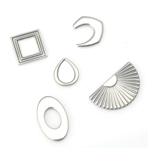 Polished stainless steel geometric jewelry pendants including fan and teardrop shapes