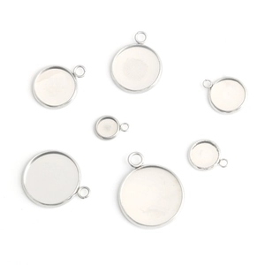 Polished silver stainless steel round bezel trays for DIY jewelry making and pendants
