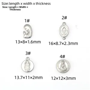 Detailed size specifications for silver religious Virgin Mary and Jesus charms for DIY jewelry