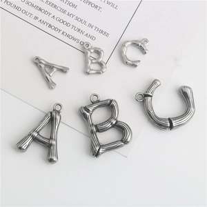 Bamboo style initial pendants A B C in vintage silver stainless steel for DIY jewelry making