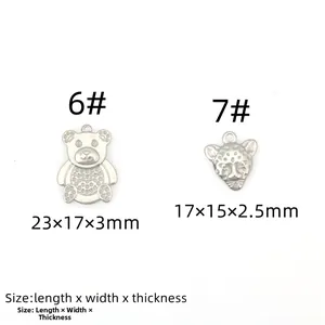 Detailed view of silver bear and leopard stainless steel pendants with exact measurements