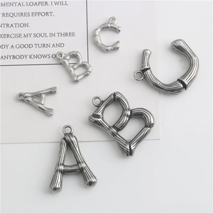 Vintage Bamboo Joint Stainless Steel Alphabet Initial Pendant For DIY Jewelry Making Necklace Bracelet Accessory Women Men