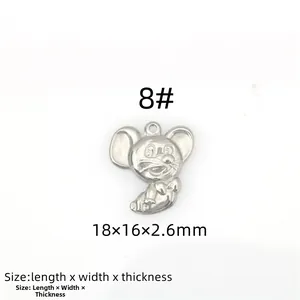 Macro shot of mouse shaped stainless steel pendant with size specifications 18x16x2.6mm