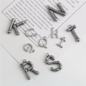 Retro silver bamboo style 26 alphabet pendants made of titanium steel for DIY jewelry