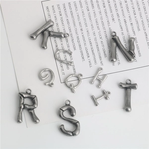 Vintage silver bamboo texture English letter pendants for DIY jewelry making