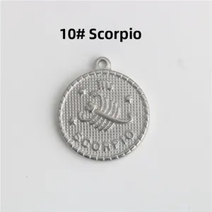 Dettaglio del ciondolo zodiacale dello Scorpione in acciaio argento con incisione fine