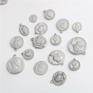 Vintage stainless steel coin pendants featuring Queen Elizabeth II for jewelry making
