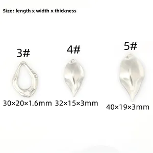 Detailed size specifications for irregular metal leaf pendants and hollow charms for DIY