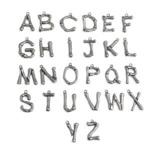 Set of 26 vintage silver bamboo style alphabet letter pendants for DIY jewelry making