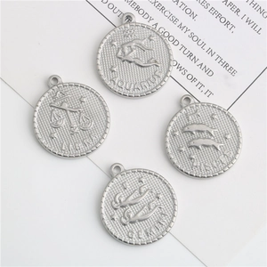 Stainless Steel Round Zodiac Pendant For Jewelry Making DIY Constellation Charms Coin Medallion Necklace Bracelet Accessory